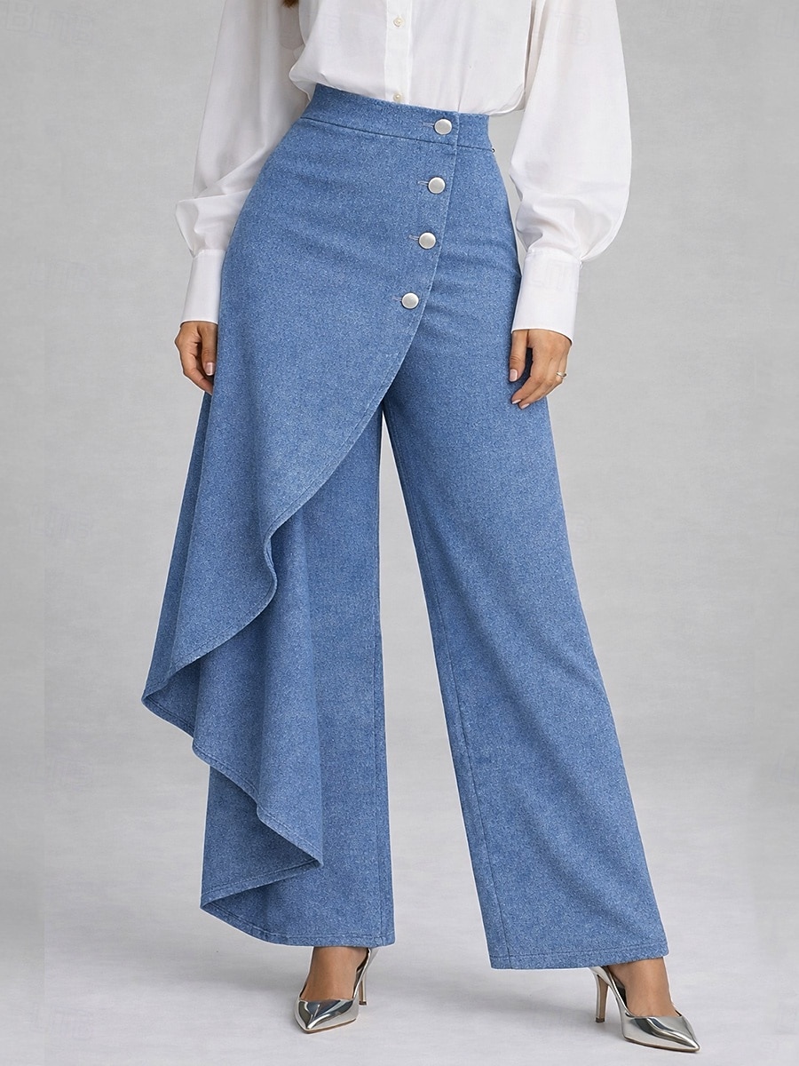 Mujer Perneras anchas Vacaciones Básico Longitud total Media cintura Rígido Vacaciones Calle Casual Azul Piscina De color verde oscuro Azul Laguna Negro Primavera Holgado 2026 - $32.99 –P5