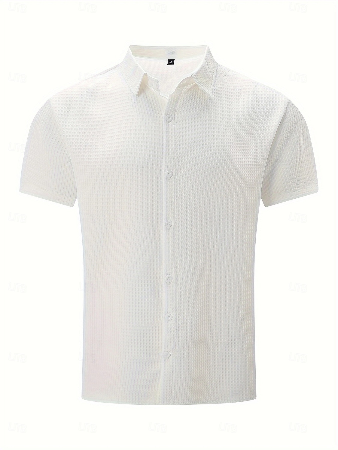 Men's Shirt Waffle Shirt Texture Casual Shirt Button Up Shirt Blue Black White Pink khaki Short Sleeve Plain Lapel Casual Daily Clothing Apparel Fashion Modern Casual Comfortable 2026 - $21.99 –P2
