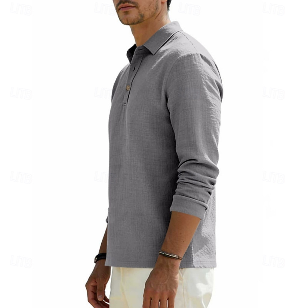 Men's Linen Shirt Polo Shirts Casual Street Lapel Long Sleeve Basic Modern Plain Buttons Spring Fall Regular Fit Black White Navy Blue Khaki Dark Grey Army Green Linen Shirt 2026 - $22.99 –P16