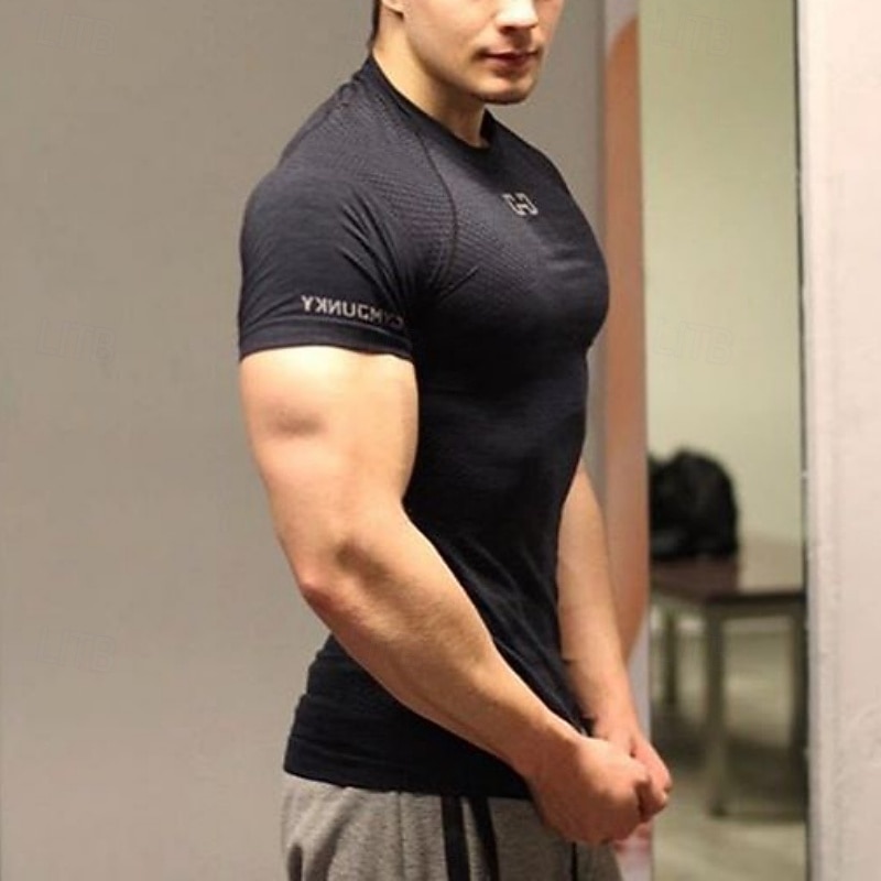 Ανδρικά Μονόχρωμο Tricou de Alergat Μπλούζα συμπίεσης Καλοκαίρι Άνοιξη Φθινόπωρο Κοντομάνικο Γρήγορο Στέγνωμα Συμπίεση Ύγρανση Γυμναστήριο προπόνηση Ενεργή εκπαίδευση Ασκηση Μαύρο ΑΘΛΗΤΙΚΑ ΡΟΥΧΑ 2026 - $23.99 –P3