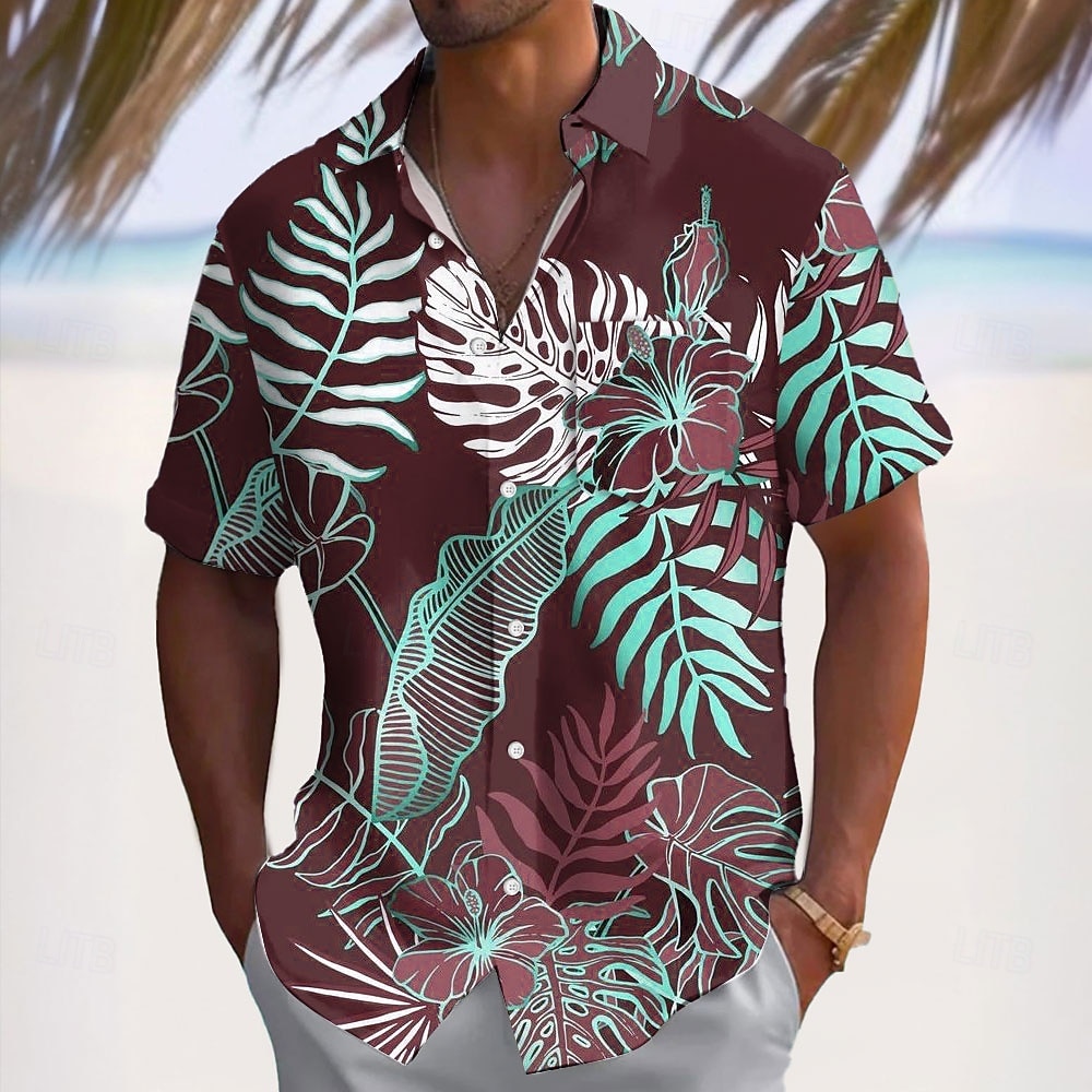 Per uomo Foglia di palma Palma di Cocco Piante Tropicali Camicia hawaiana estiva Camicia con Bottoni Camicia Aloha Manica Corta Hawaiano Vacanza Estate Primavera Collo ripiegato Stampa 3D camicie con del 2026 a $25.99 –P3