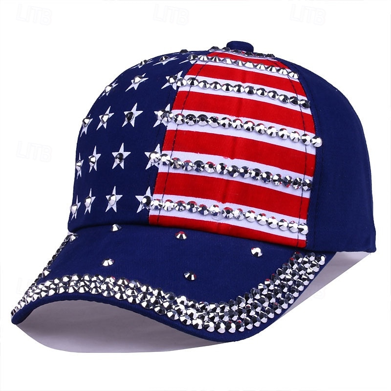 Cappellino da baseball patriottico con bandiera americana e strass a forma di stella, cappellino regolabile da uomo e donna, cappello da sole per esterni, 4 luglio, Giorno dell'Indipendenza, 250° del 2026 a $16.99 –P6