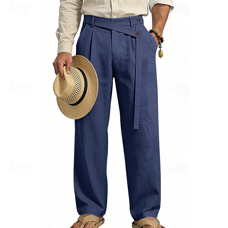 Per uomo Pantaloni di Lino Pantaloni Pantaloni Estivi Elastico in vita Gamba Dritta Semplice Comodità Traspirante Lunghezza intera Casuale Spiaggia Ferie Moda Designer Blu Nero Micro-elastico del 2026 a $29.99 –P2