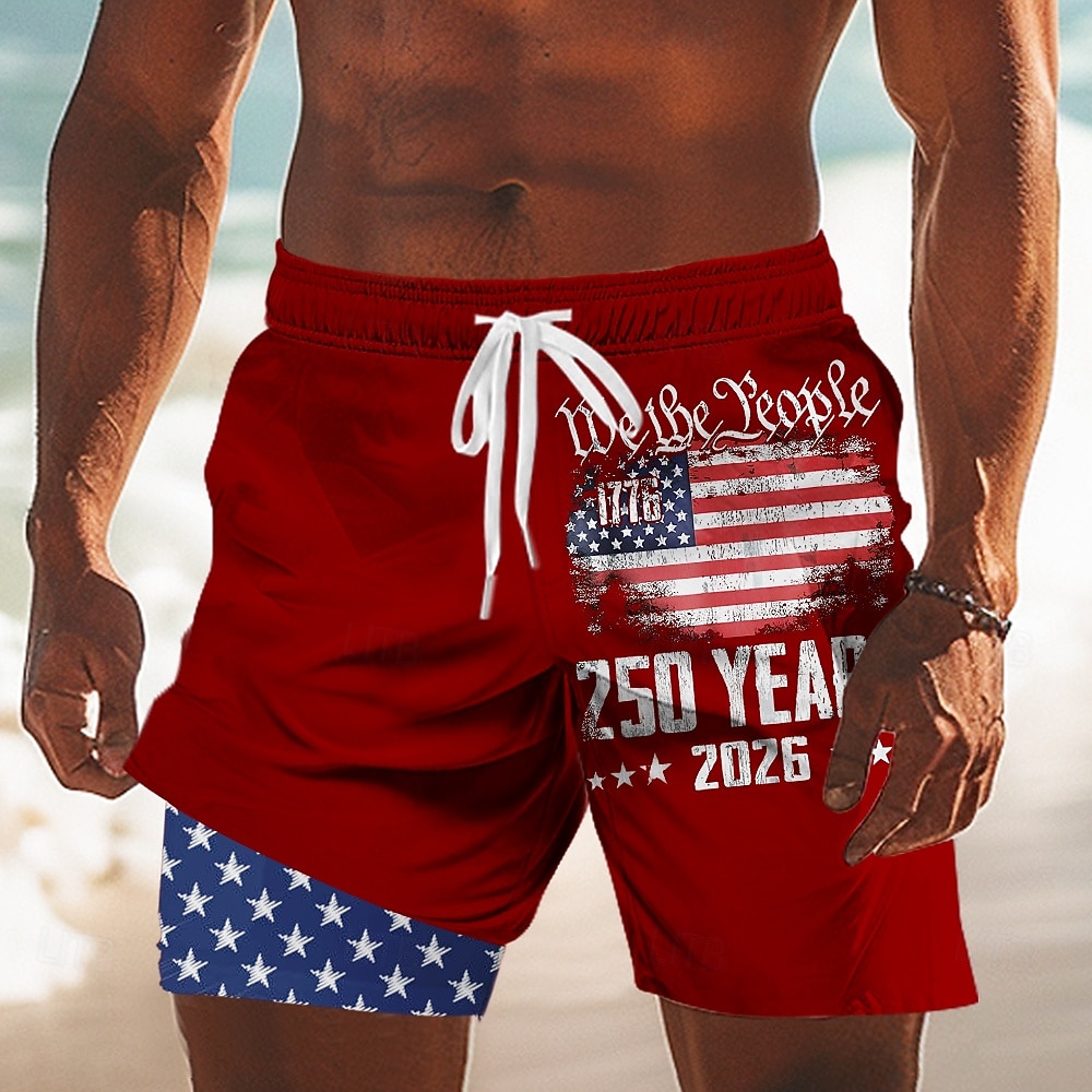 Per uomo 4 luglio, 250° anniversario degli Stati Uniti Bandiera degli Stati Uniti Noi, il popolo Pantaloncini foderati Pantaloncini da bagno 2 in 1 Pantaloncini da mare Misura del girovita medio del 2026 a $22.99 –P2