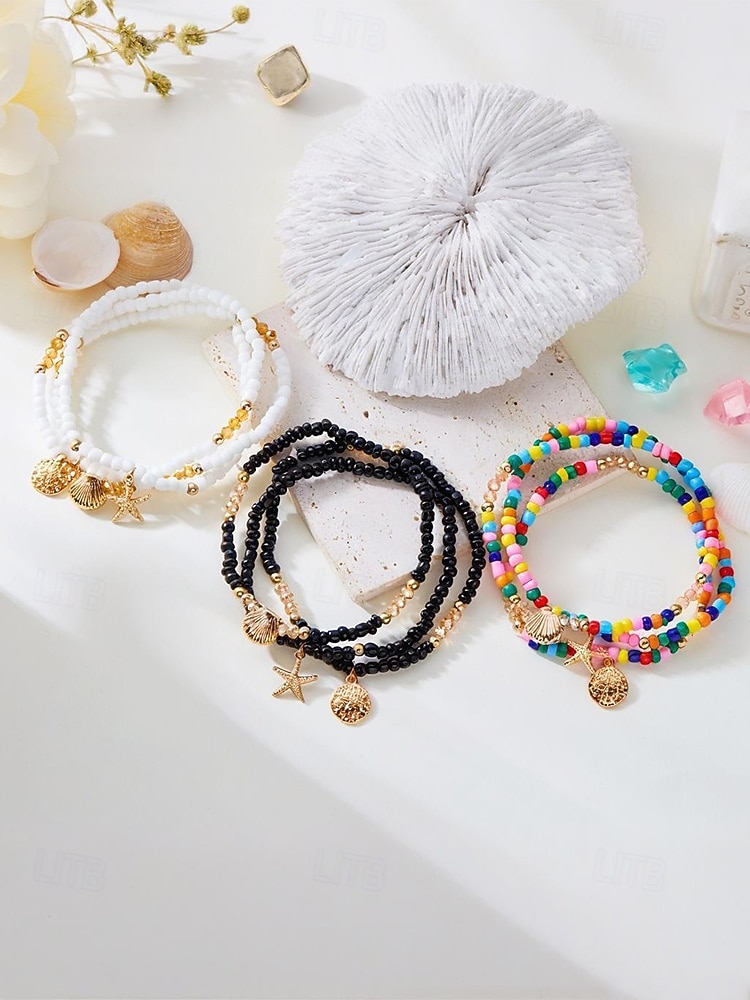 Women's Boho Elastic Beaded Anklet Set, Alloy Beads, Stretchable, Multi-Color, Trendy Summer Foot Jewelry, Perfect for Vacation, Travel and Daily Casual Wear 2026 - $7.99 –P7
