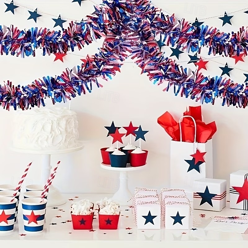 4Pcs Patriotic Tinsel Garland Red White Blue Foil Streamers 78.7in Metallic Fringe Decorations for 4th of July Independence Day Memorial Day Labor Day American Flag Theme Party Decor Durable Plastic 2026 - $15.99 –P3