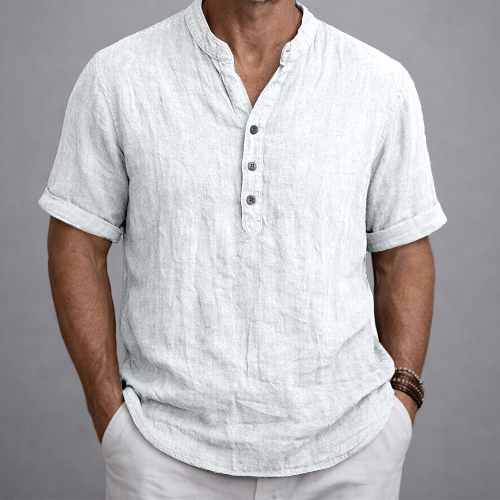 Hombre Camisa Camisa de lino Camisa de manga corta Camisa de verano Ropa de playa Henley Shirt Plano Casual Vacaciones Blanco Caqui Gris Manga Corta Henley Verano Primavera Ropa 2026 - $21.99 –P6