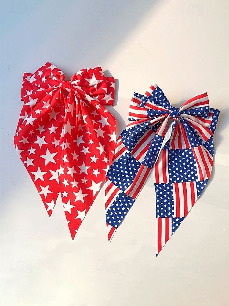Женский патриотический бант из полиэстера, большая заколка-бант для волос с принтом флага США в разных узорах, посвященная 250-летию США, Дню независимости, повседневной носке, путешествиям и отдыху. 2026 - $7.99 –P3
