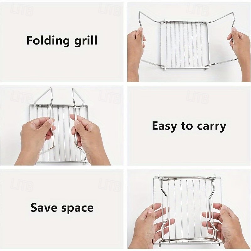 Opvouwbare roestvrijstalen vuurkorfstandaard voor buiten, beschermt voedsel tegen direct contact, geschikt voor kamperen, barbecueën, koken en verwarmen. Een essentieel accessoire voor buitenkoken. 2026 - $15.99 –P8