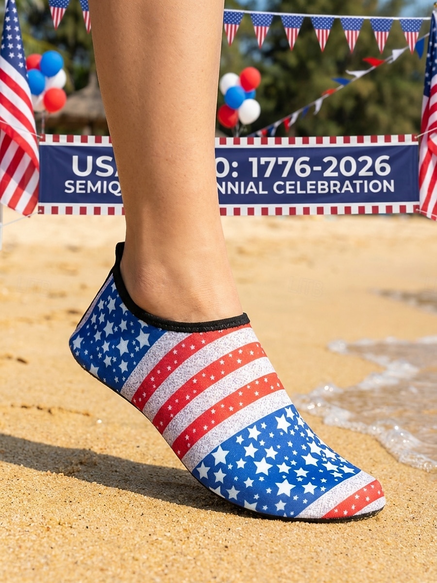 Damskie buty do wody z okazji 250. rocznicy USA – czerwono-niebieskie, patriotyczne skarpetki do wody z amerykańską flagą, na plażę, do pływania, surfowania i na basen &sporty wodne 2026 - $18.99 –P3