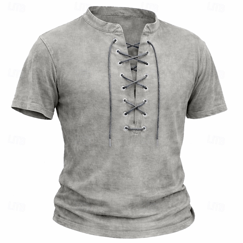 Homens Camisa Henley Camisa 100% algodão com lavagem ácida Manga Curta Tecido Vintage Retro Vintage Casual Estilo vintage Angustiado Henley Casual Primavera Verão Verão Primavera Cinzento Verde de 2026 por $30.99 –P5