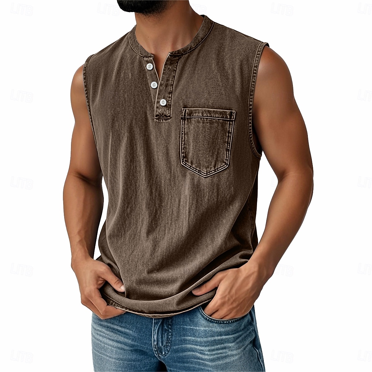 Ανδρικό vintage γιλέκο 100% βαμβάκι, αμάνικο πουκάμισο Henley, καλοκαιρινό, φθινόπωρο, απλό, σχεδιαστής μόδας, κλασικό, διακοπές, δρόμος, μαύρο, ροζ, μπλε, μπλουζάκι για άνδρες 2026 - $25.99 –P7