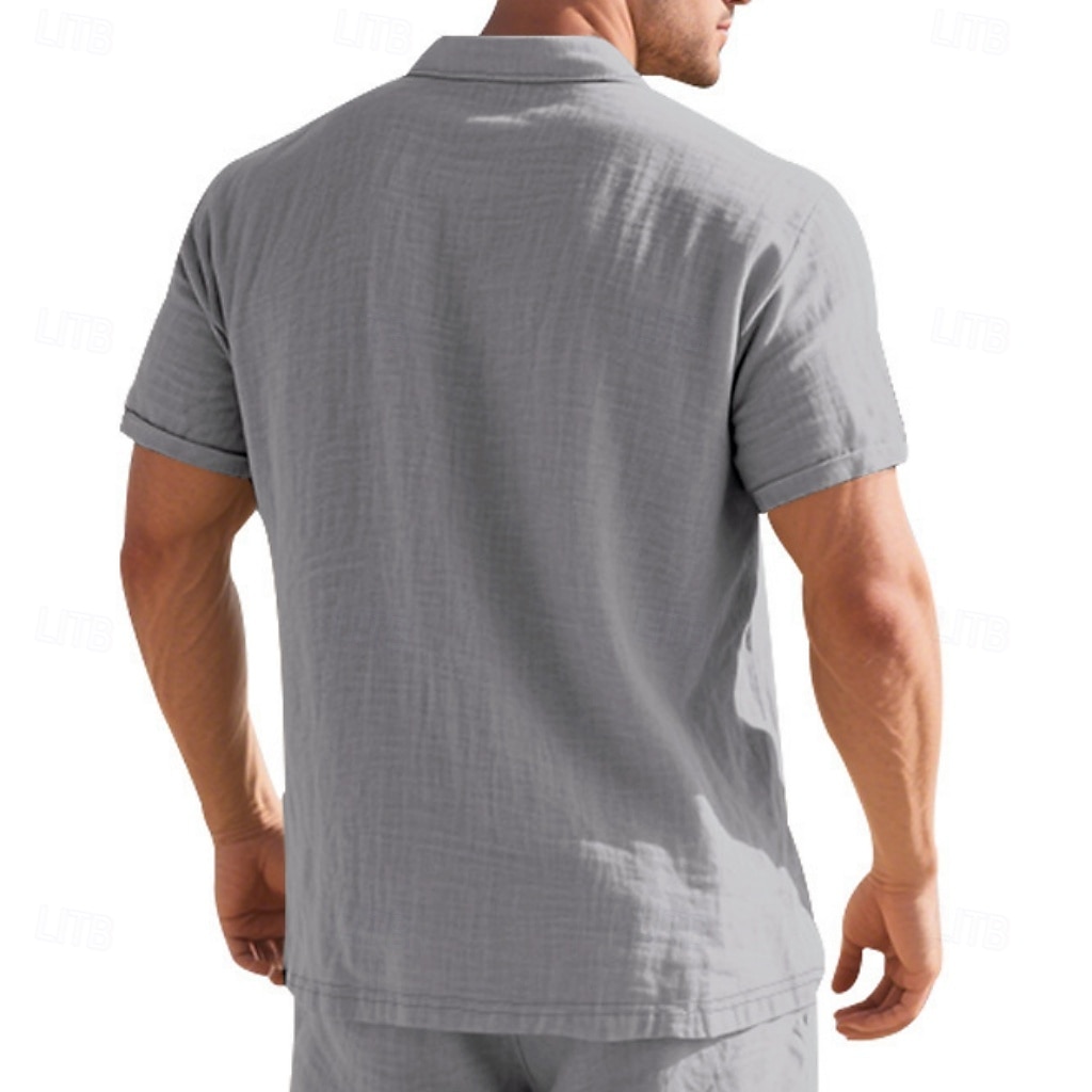 Homens Camisa de linho Camisas Polo Casual Rua Lapela Manga Curta Básico Moderno Cruz Botões Verão Primavera Normal Preto Branco Azul Marinha cáqui Verde Tropa Cinzento Camisa de linho de 2026 por $25.99 –P18