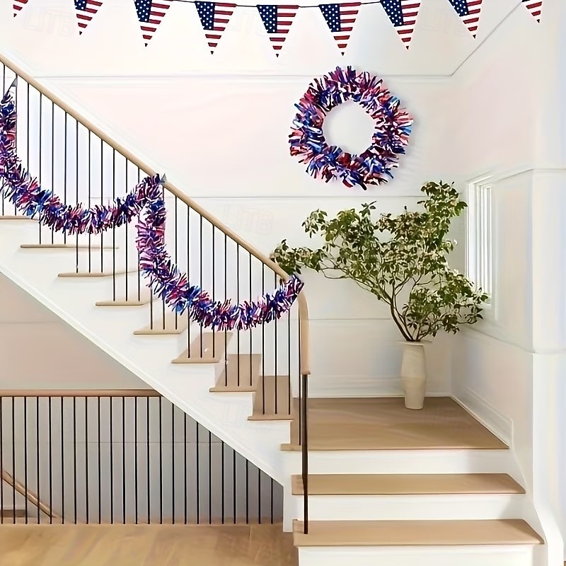4Pcs Patriotic Tinsel Garland Red White Blue Foil Streamers 78.7in Metallic Fringe Decorations for 4th of July Independence Day Memorial Day Labor Day American Flag Theme Party Decor Durable Plastic 2026 - $15.99 –P7