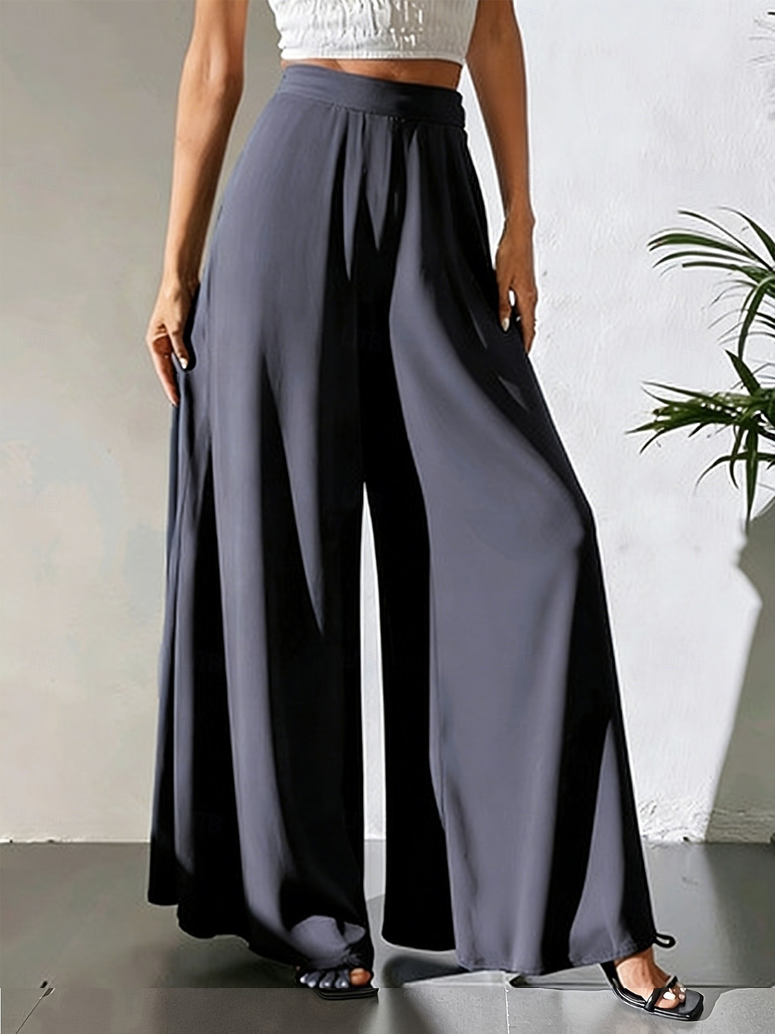 Dames Broek Zomerbroek Wijde broek Vrijetijdsbroek Vakantie Vintage Modieus Volledige lengte Hoge taille Effen Zak Elastische taille Breed Been Lichtgewicht Zacht Comfortabel Micro-elastisch Buiten 2026 - $26.99 –P16