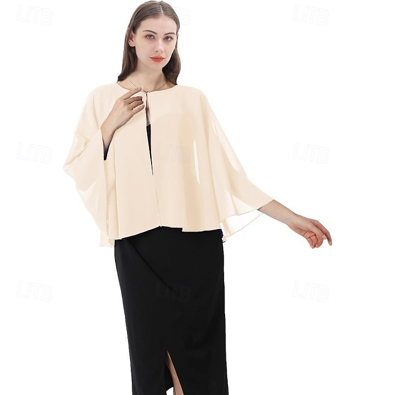 Bolero Envolturas de la madre Envolturas de novia Envolturas de invitados de boda Capa Elegante damas Estilo formal Sin Mangas Gasa Velos de Boda Con Color Puro Para Diario Verano 2026 - $28.99 –P2