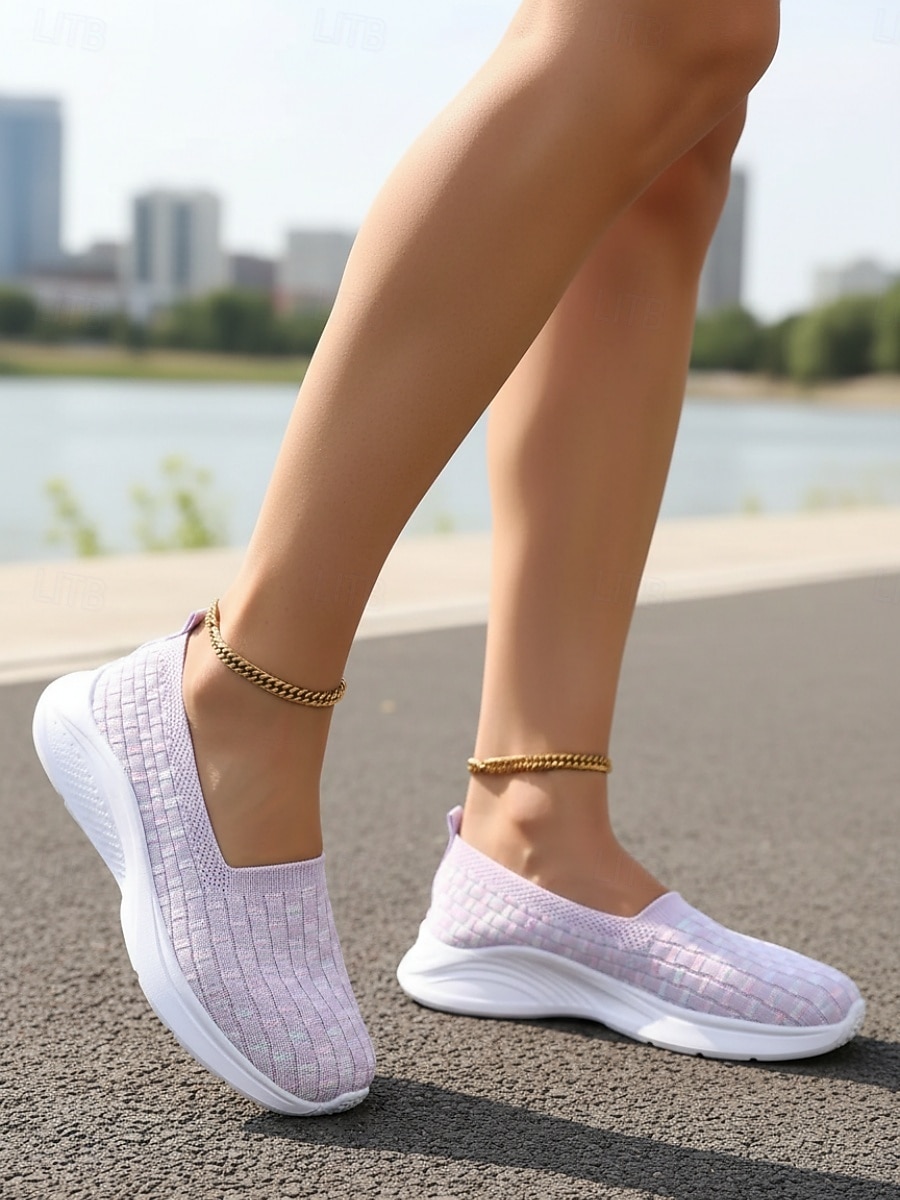 Women's Light Purple Flyknit Slip-On Sneakers – Lightweight Breathable Comfort Walking Shoes for Daily Wear, Travel and Long Hours Standing 2026 - $29.99 –P4