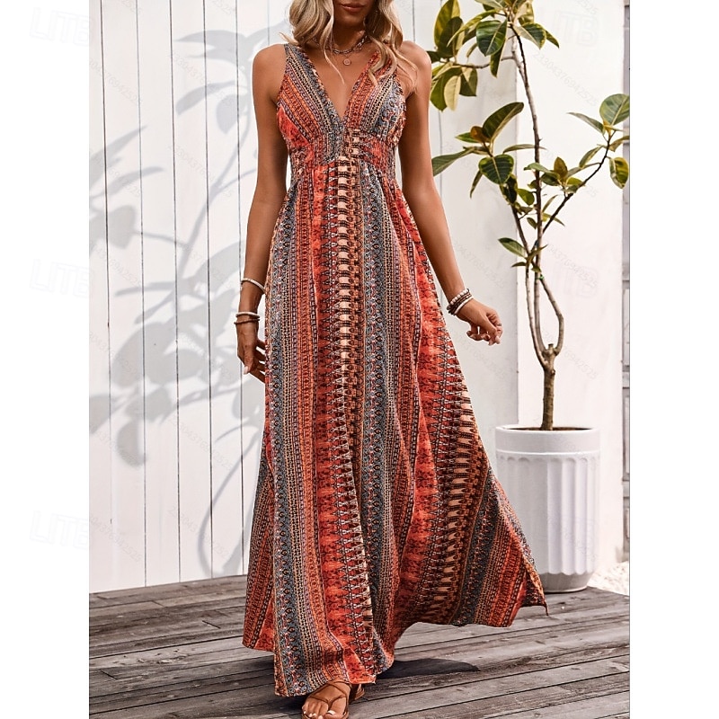 Stile Boho Retrò Vintage Boho Lunghezza lunga Vestito Senza maniche Stile Boho Scollo a V Costume Per donna Mascherata Festival Musicale Festa a tema retrò Adulti Vestito Estate del 2026 a $36.99 –P1