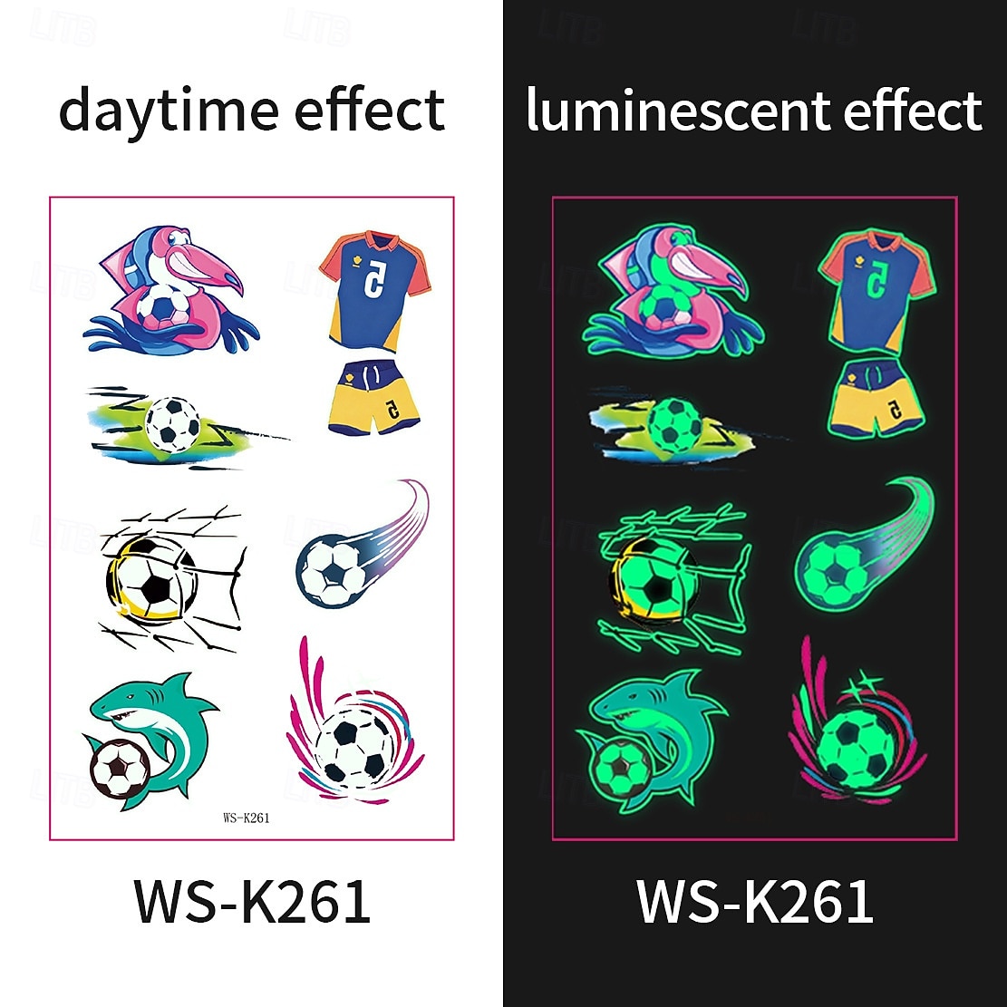 10 db sötétben világító foci ideiglenes tetoválás, neonzöld reaktív, vízálló &könnyen eltávolítható testfesték, játékosokkal, trófeákkal, lángokkal díszítve, tökéletes fociparti ajándékok &ajándékok 2026 - $9.99 –P13