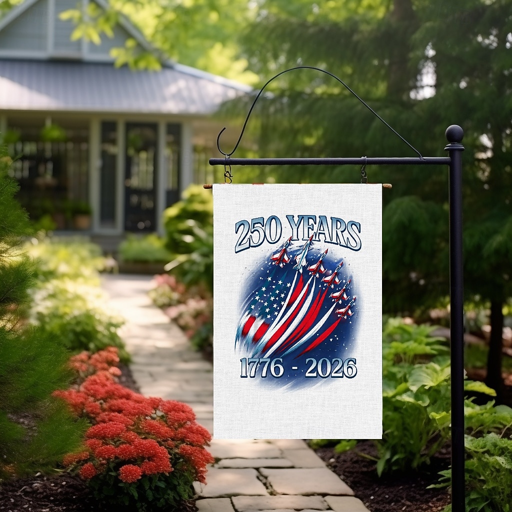 2 stk. 250-årsjubileumsflagg med USA-flagg, dobbeltsidig utendørs patriotisk hageflagg med Frihetsgudinnen, dekorasjoner til 4. juli for USAs 250-årsfeiring, varer fra USA, minnesmerke 1776-2026 2026 - $18.99 –P4