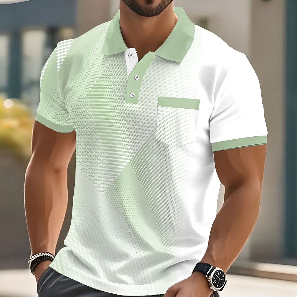Herr Geometrisk Pikétröjor Kortärmad Polotröjor Skjortor med krage Business Casual Utomhus Fritids- Dagliga kläder 3D-utskrift Knappar Vår & sommar Blå Purpur Brun 2026 - $24.99 –P4