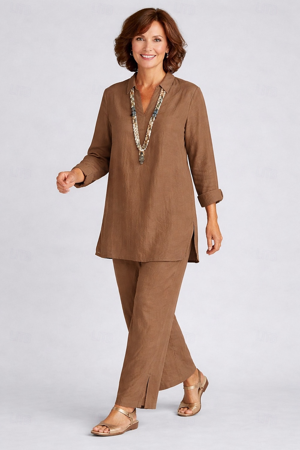 Pentru femei loungewear Seturi De Bază Casual Confortabili Culoare pură Cămașă Pantaloni Zilnic Casă Vacanță Manșon Lung Rever Kaki Negru Maro Albastru Închis Vară Primăvară 2026 - $36.99 –P3