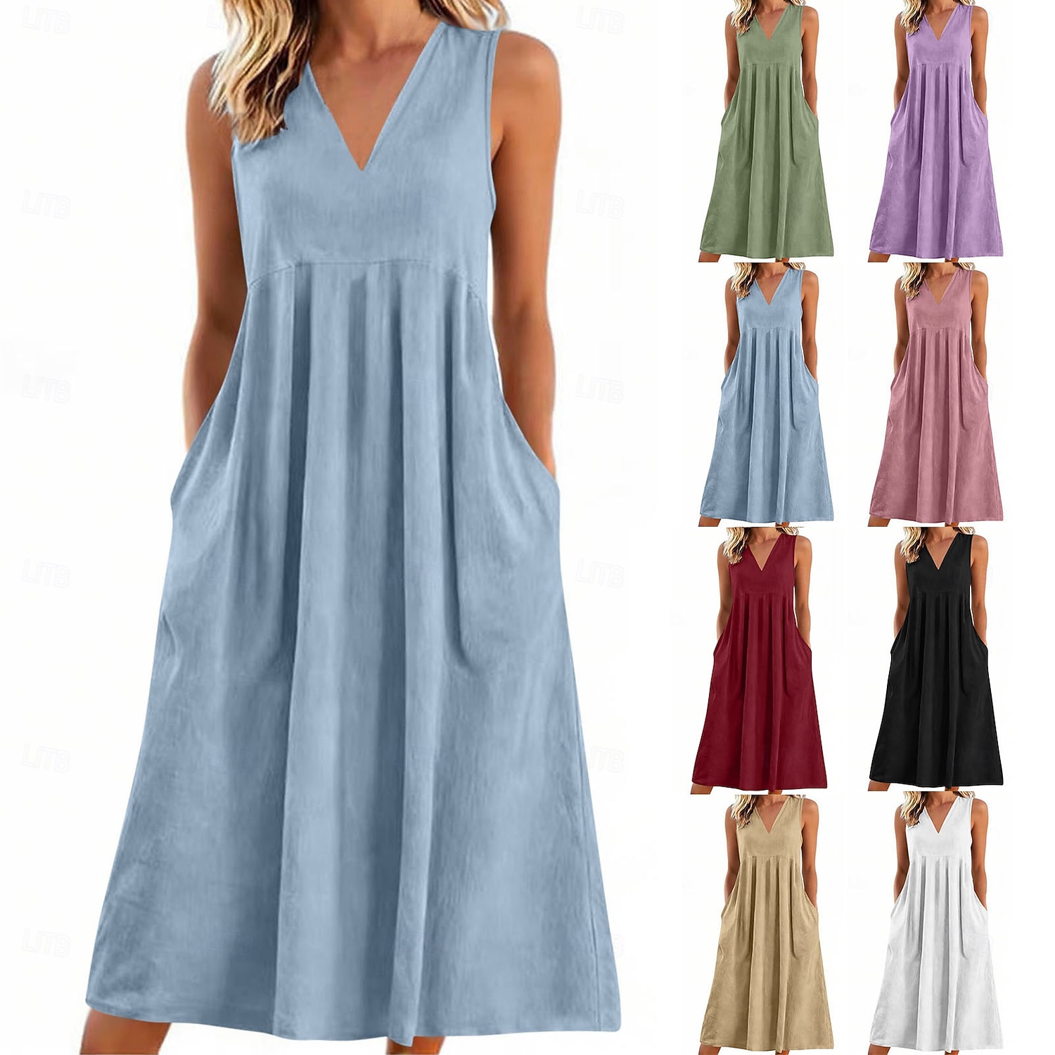 Per donna Normale Abito lungo maxi Finto cotone e lino Abito a Tubino Vestito Estivo Elegante Tropicale Festa Senza maniche Casa Lavoro Feste Vestibilità regolare Tinta unica Senza Maniche Scollo a V del 2026 a $25.99 –P1