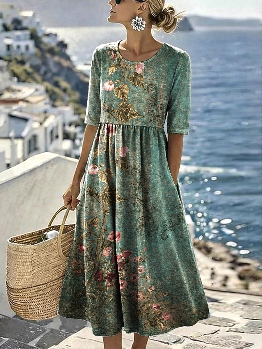 Pentru femei Rochii Midi Rochie de schimb Vacanță Casual Boho Zilnic Rochie de vară Rochie de primăvară Fit regulat Floral Grafic Lungime Manșon 3/4 Stil Nautic Albastru piscină Alb Verde Deschis 2026 - $32.99 –P3