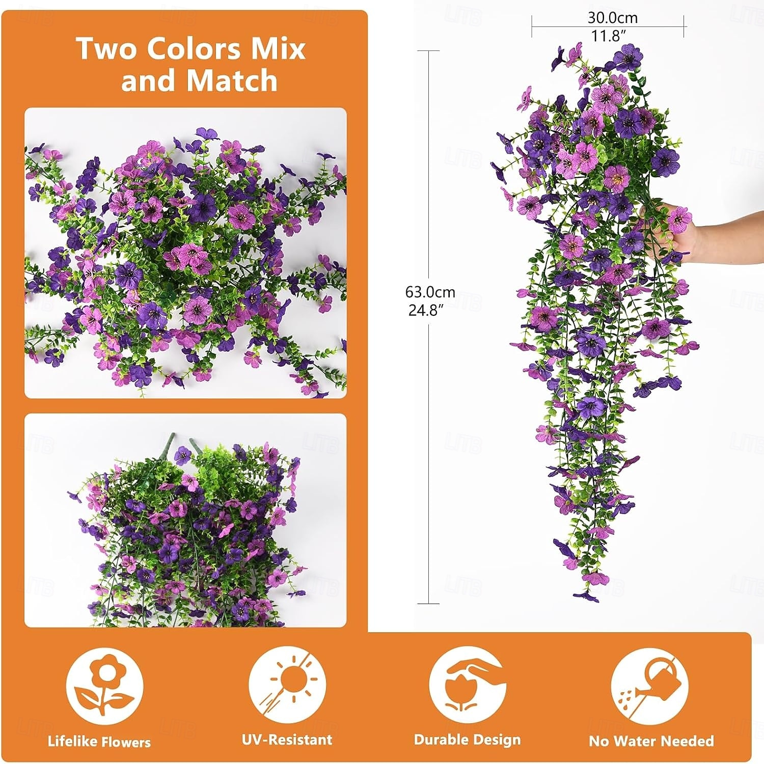4 Pcs Artificial Hanging Flowers Plants for Outdoor Spring Decoration,Faux Silk Violet with Eucalyptus Leaves,UV Resistant for Outside Home Indoor Planter Porch Patio Balcony Yard Decor 2026 - $21.99 –P2