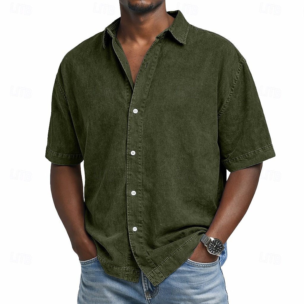 Cămașă SoftFade™ pentru bărbați cămașă casual cămașă cu nasturi 100% bumbac cămașă cu spălare acidă cămașă cu spălare acidă neagră roz albastru închis mov verde mânecă scurtă cămașă simplă guler 2026 - $31.99 –P5