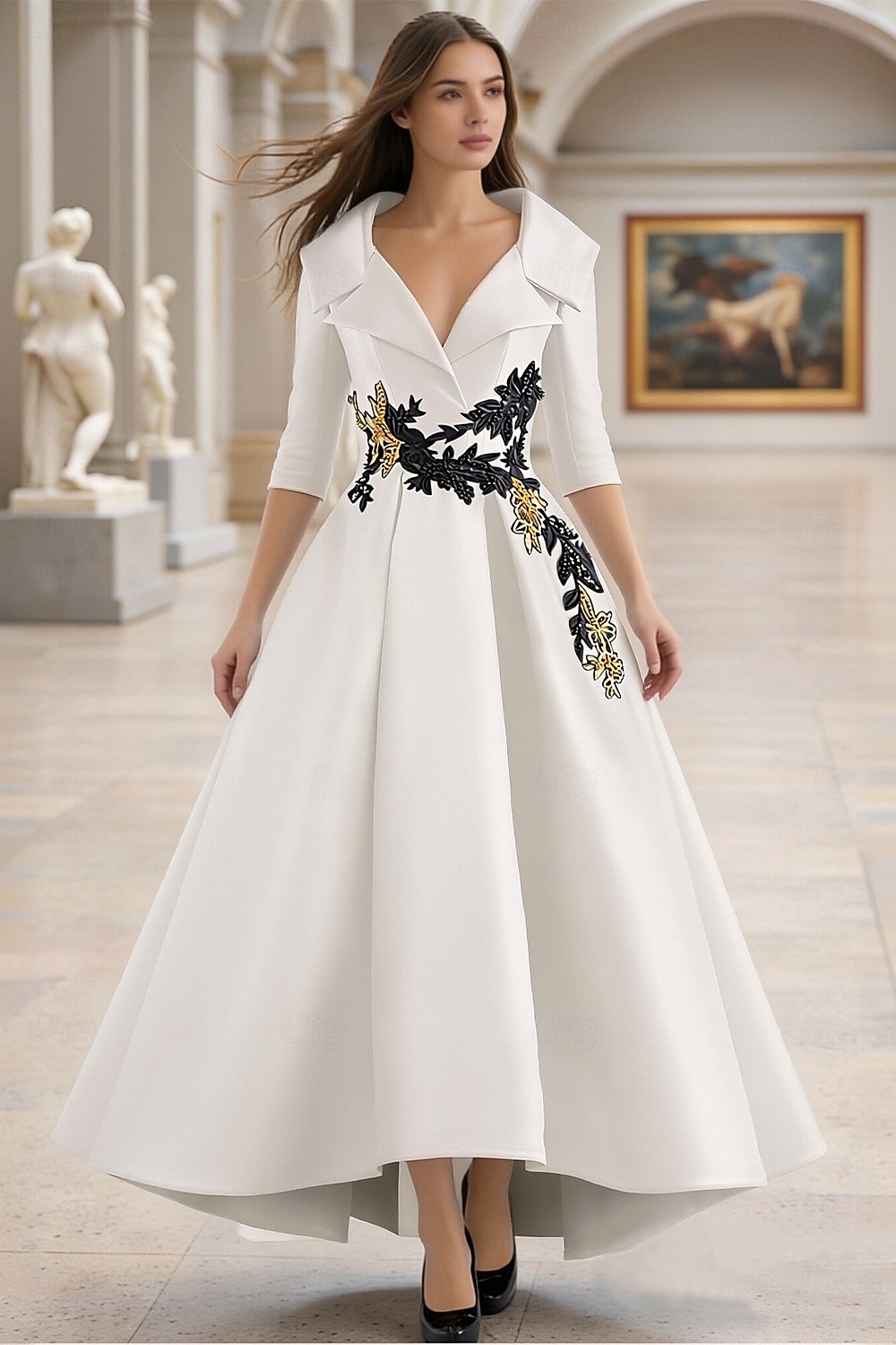 Linha A Longo Vestido formal Vestidos de noite Elegante Manga Longa Decote V Carnaval Formal Bolsos Cetim com Miçangas Apliques de 2026 por $195.99 –P15