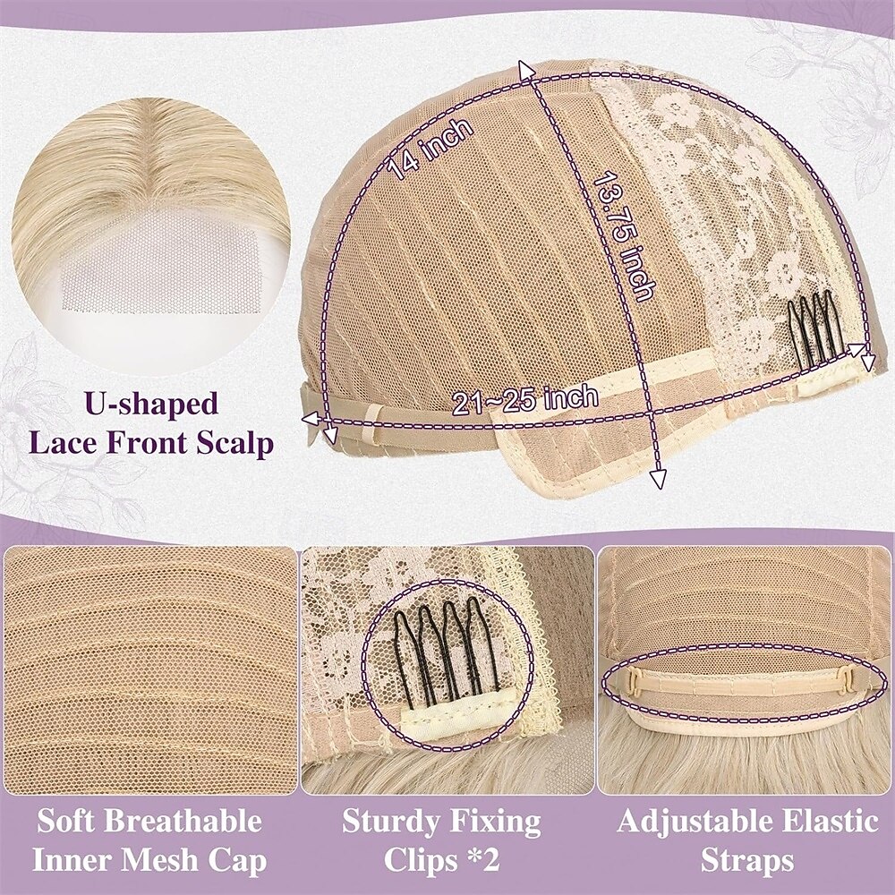 2026年 ショートウェーブブロンドウィッグ - 肩までの長さのウェーブブロンドウィッグ（女性用） - 顔周りを縁取るカーテンバング付きの、柔らかく自然な見た目の合成繊維を使用した、ゆるやかなウェーブのレイヤードショートウィッグ（デイリーパーティー用）  コレクション – $30.99 –P5