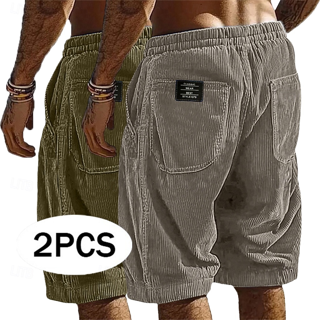 Herren Shorts Freizeitshorts Cordshorts Tasche Elastischer Bund Einfach Komfort Atmungsaktiv Über dem Knie Lässig Outdoor Strand Urlaub Mode Schwarz + Khaki Armeegrün+Grau Mikroelastisch 2026 - $35.99 –P9