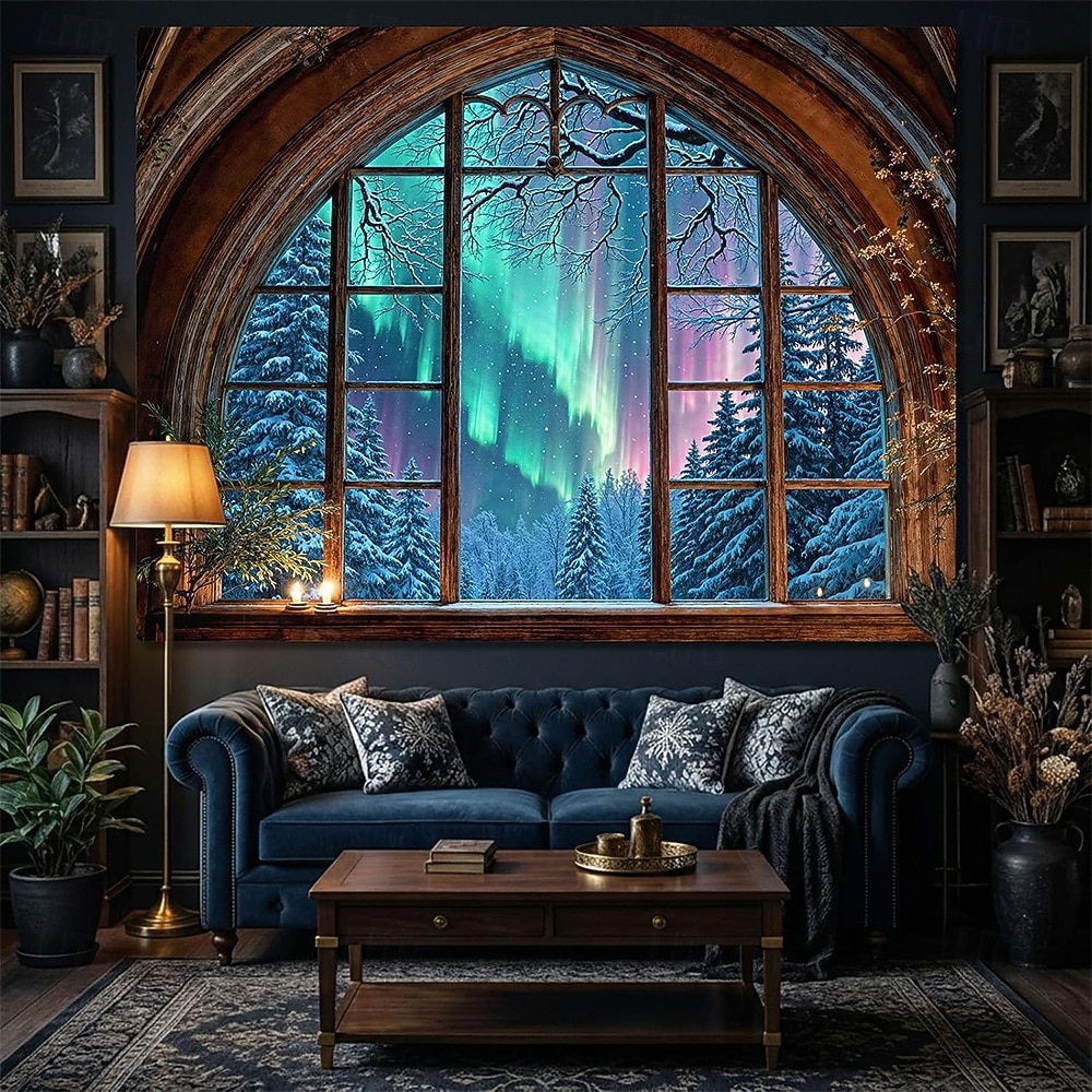 Spaceship Porthole View Outer Space Galaxy Universe Ringed Planet Nebula Stars Icy Moon Landscape Sci-Fi Window Wall Tapestry Hanging for Gaming Room Decor Bedroom Office Backdrop 2026 - E£1124.93 –P4