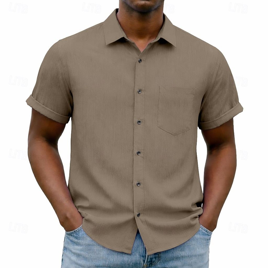 Men's Shirt Casual Shirt Button Up Shirt Blue Black White Burgundy Navy Blue Short Sleeve Plain Shirt Collar Casual Daily Front Pocket Clothing Apparel Elegant Fashion Casual 2026 - $25.99 –P12