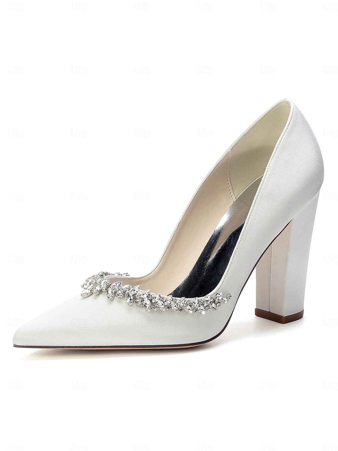 Women's Nude Chunky Heeled Wedding Shoes with Crystal Detail - Elegant Bridal Heels for Garden Weddings 2026 - $64.99 –P4