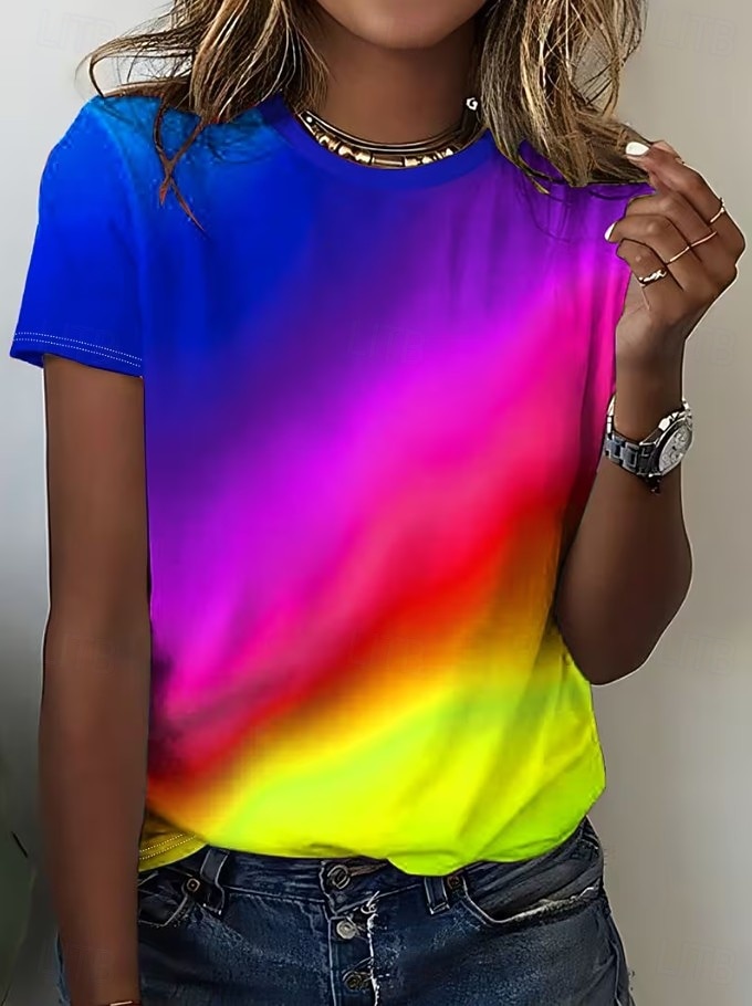 Femmes T-shirt Imprimé Graphique Abstrait Bohème ancien Élégant Manche Courte Col ras du cou Hauts Réguliers Quotidien Bleu Jaune Rose Claire Violet Claire Fuchsia Été Printemps de 2026 ? $22.99 –P2