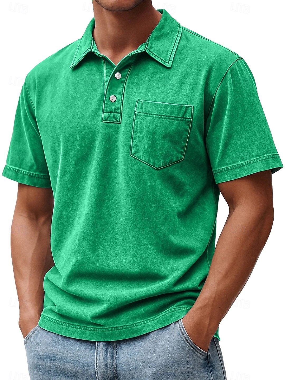 Homme Polo Chemise 100% coton délavée à l'acide Occasionnel Fête Revers Manche Courte Mode Basique Uni Vintage Affligé Été Printemps Toutes saisons Coupe régulière Marron foncé Noir Vert Claire Rose de 2026 ? $31.99 –P9
