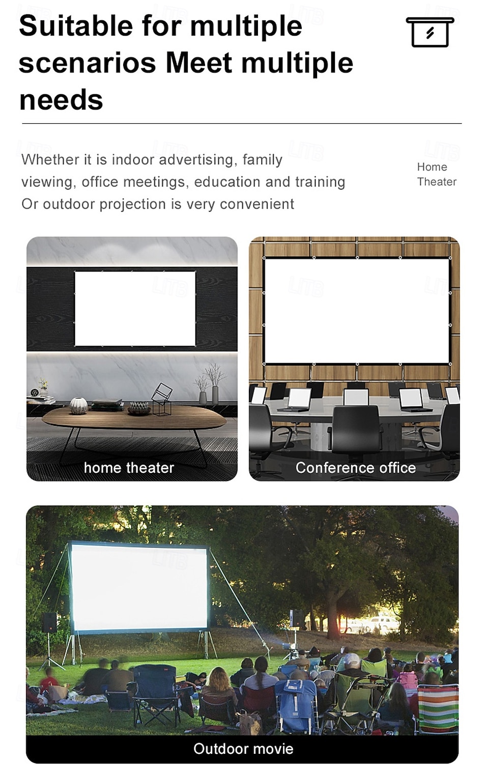 Projector Screen 16:9 HD 4K, Foldable Portable Projection Screen for Home Theater, Indoor Outdoor Movie Screen with Reinforced Edges and Grommets, Anti-Crease Video Screen for Office & Backyard 2026 - $19.99 –P6