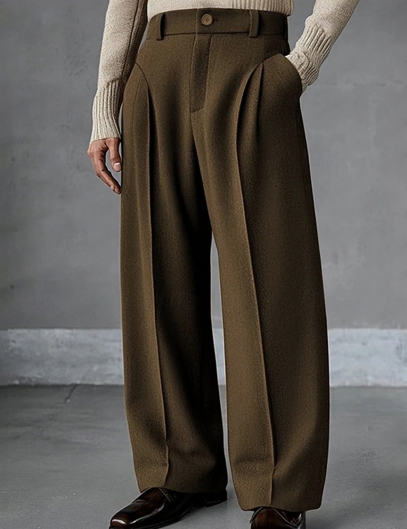 Per uomo Pantaloni Pantaloni Eleganti Tasca Bottoni Semplice Comodità Traspirante Lunghezza intera All'aperto Abbigliamento casual alla moda Vacanza Moda Marrone Grigio scuro Inelastico del 2026 a $36.99 –P6