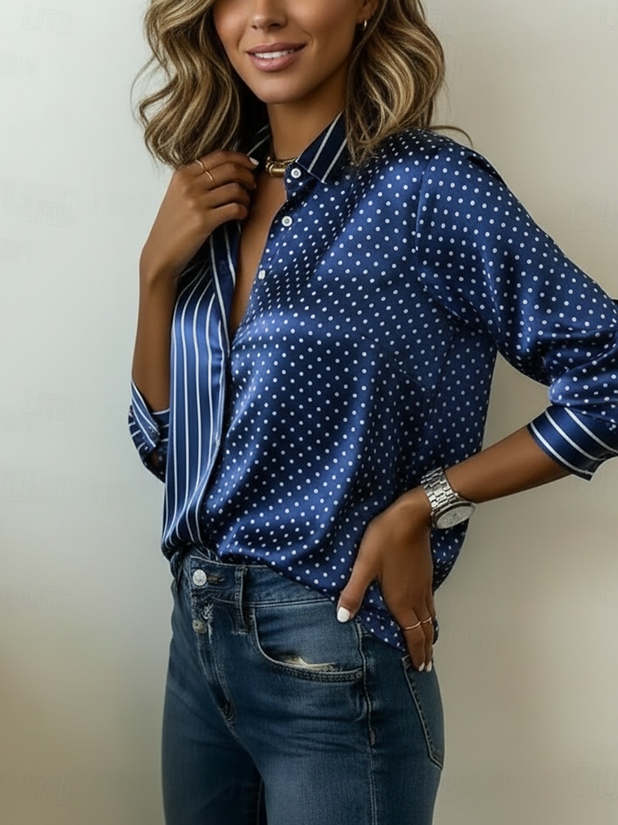 Women's Shirt Satin Shirt Print Striped Vacation Fashion Daily Long Sleeve Shirt Collar Regular Tops Daily Holiday Going out Blue Black Army Green Purple Orange Summer Spring Fall 2026 - $24.99 –P2