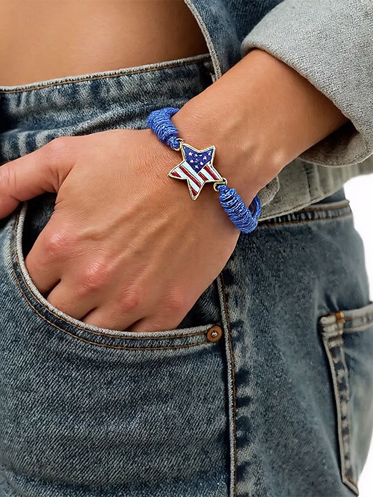 Unisex Alloy & Polyester Adjustable USA Flag Bracelet, Multi-Color Patriotic Charm Rope Bracelet for America 250th Anniversary, Independence Day, Casual Wear, Travel and Vacation Styling 2026 - THB ฿271 –P4