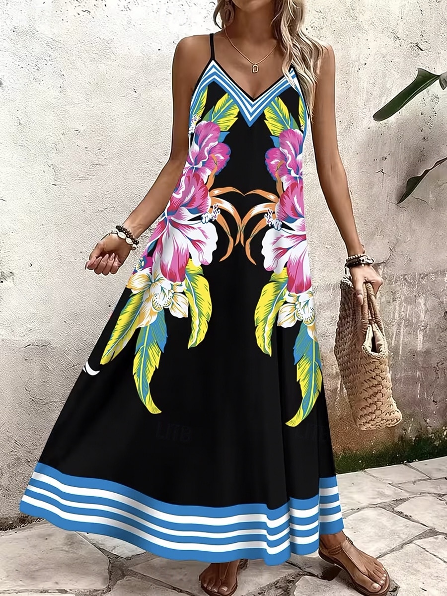 Per donna Abito maxi Vestito Estivo Abito a trapezio Abito Sottoveste Vacanza Casual Spiaggia Uscire Vestibilità comoda Floreale Grafico Senza Maniche Scollo a V Viola Estate Primavera del 2026 a $36.99 –P1