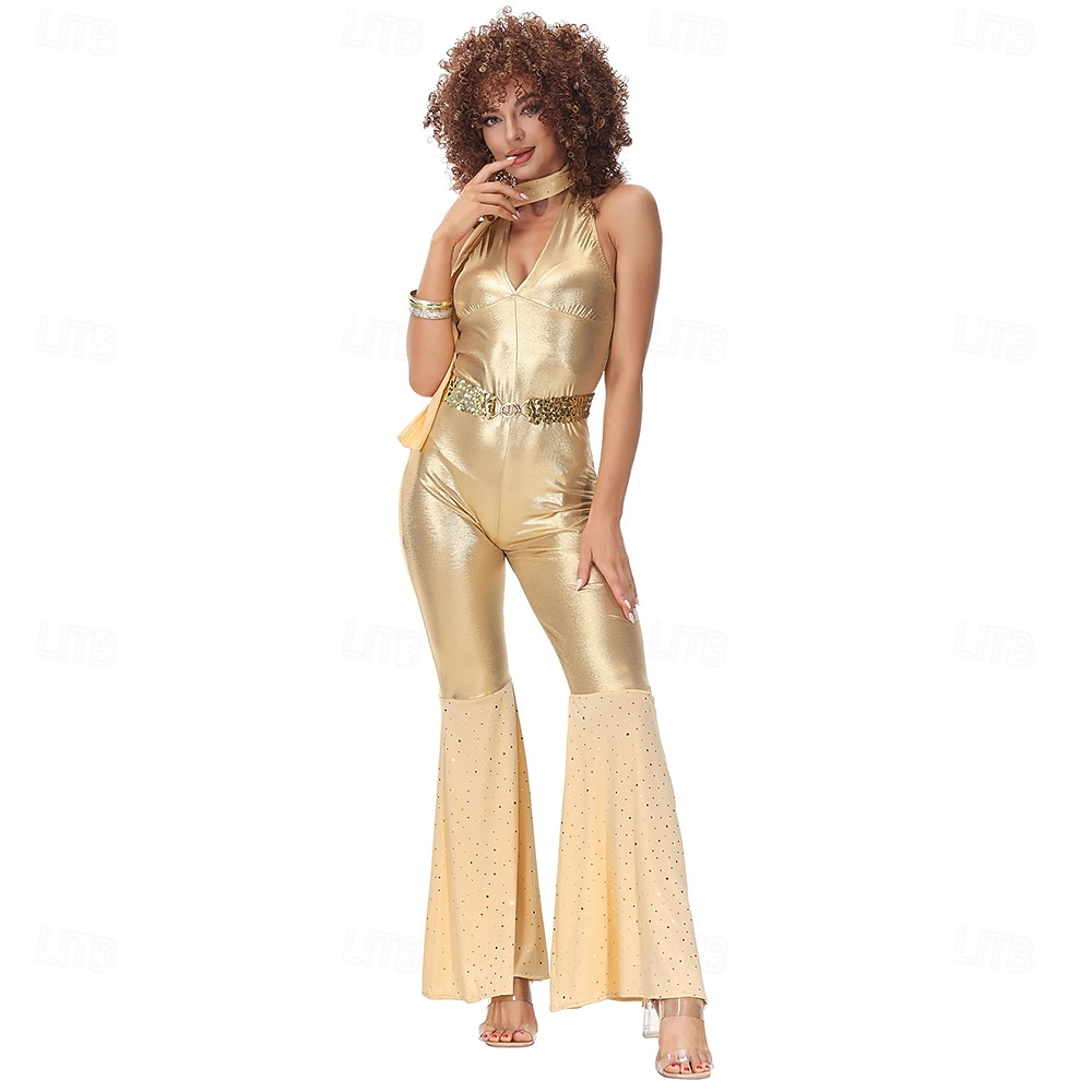 Retro Vintage 1970s Waist Belt Jumpsuit Sleeveless Hippie Disco Fancy Dress Women's Halloween Carnival Music Festival Retro Theme Party Adults' Belt Jumpsuit Summer 2026 - $52.99 –P1