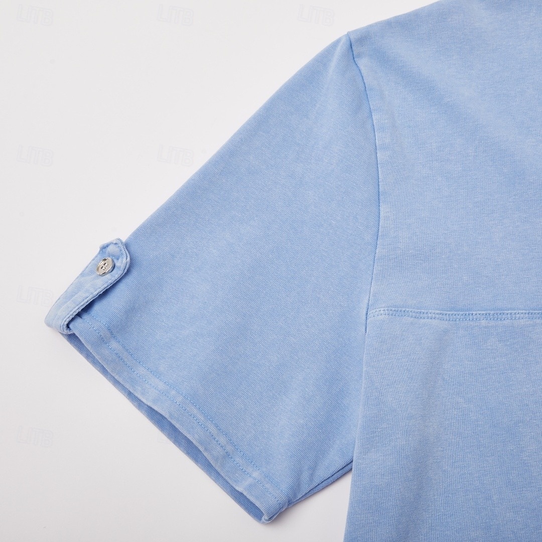 SoftFade™ Pánská Henley košile 100% bavlna košile s kyselinovým praním krátký rukáv jednobarevná retro vintage casual vintage styl ručně barvená bledá Henley casual léto jaro podzim fialová Henley 2026 - $31.99 –P4