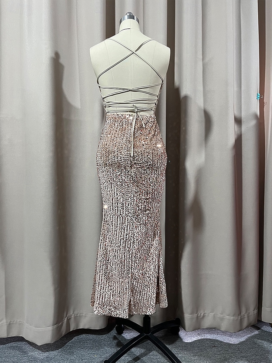 Mujer Vestido maxi Vestido de Lentejuelas Vestido de Fiesta Vestido Cóctel Vestido lencero Elegante Moda Moderno Fiesta de Noche Fiesta Boda Ajuste regular Plano Sin Mangas Correa de espagueti 2026 - $43.99 –P6