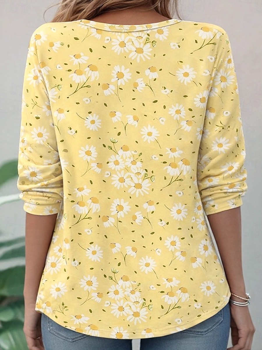 Ramadan Damen T Shirt Druck Blumen Grafik Pflanzen Bohemien Vintage Stilvoll Langarm Rundhalsausschnitt Normale Oberteile Täglich Wochenende Urlaubskleidung Blau Schwarz Gelb Rosa Rote Sommer Frühling 2026 - $24.99 –P4