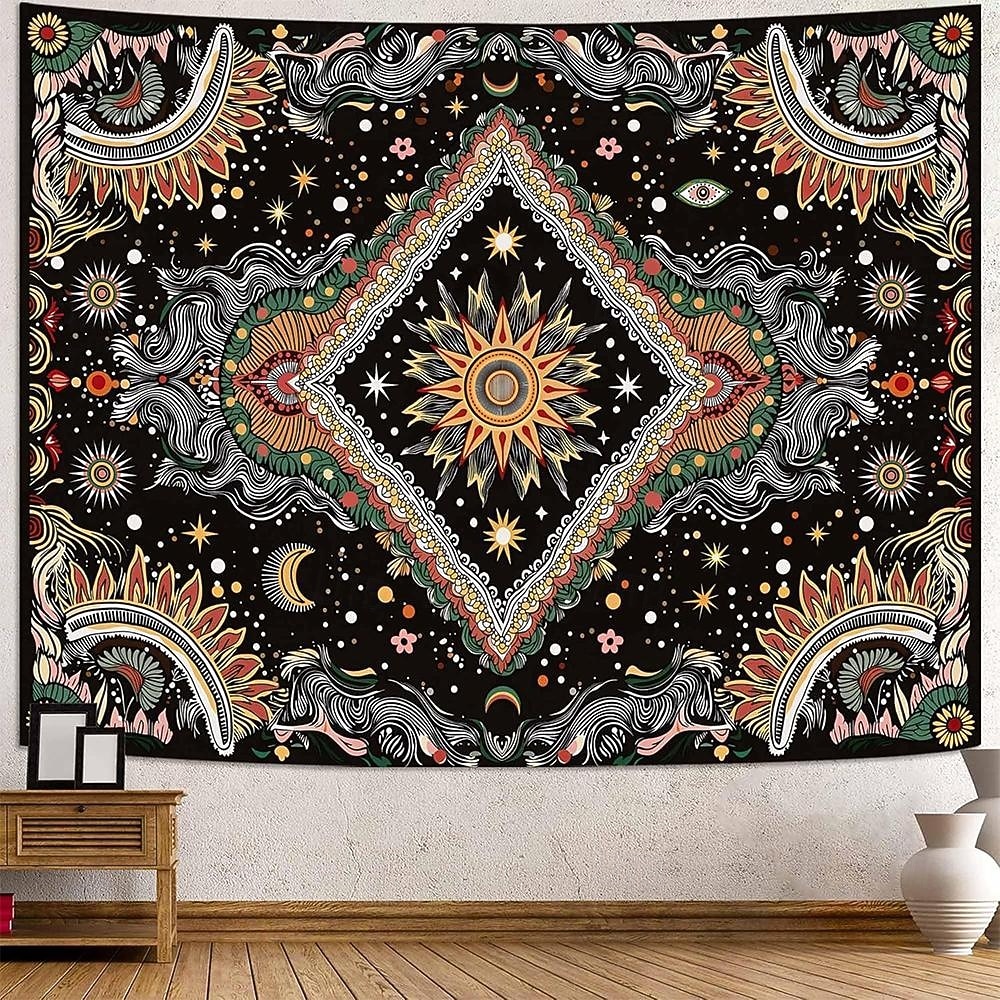 Mystic Psychedelic Sun Face Celestial Starburst Wall Tapestry Diamond Pattern Moon and Stars Bohemian Wall Hanging Trippy Hippie Home Decor Bedroom Backdrop 2026 - $20.99 –P1