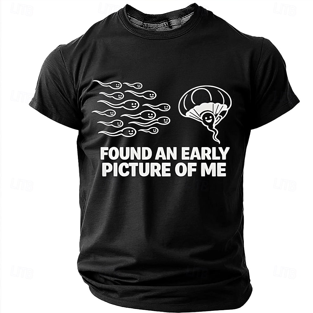 Men's FOUND AN EARLY PICTURE OF ME Funny Born Winner Graphic T-Shirt Sperm Parachute Cartoon Joke Tee Smart Player Humor Creative Gag Gift Short Sleeve Casual Designer Clothing Apparel S M L XL XXL XX 2026 - $21.99 –P1
