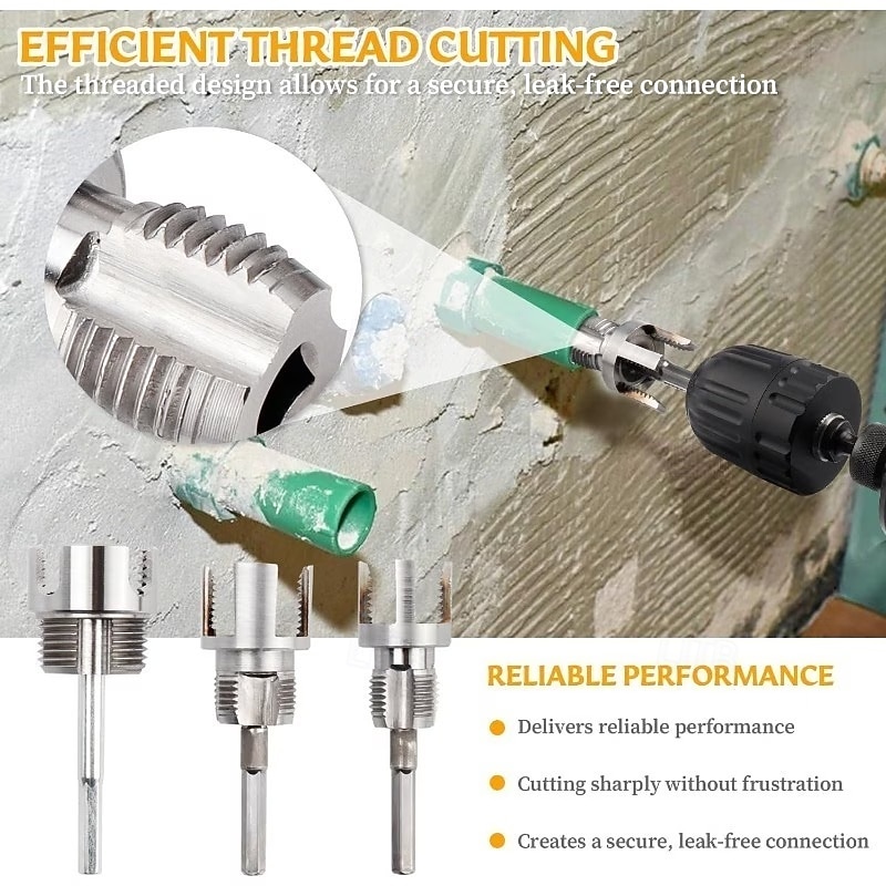 3 db integrált belső &külső csőmenetvágó szerszám, kettős funkciójú csőmenetvágó szerszám 1/2"-hoz &3/4" &1"-os PVC/műanyag csövekhez, elektromos fúróval kompatibilis csőmenetvágó készlet 2026 - $19.99 –P3